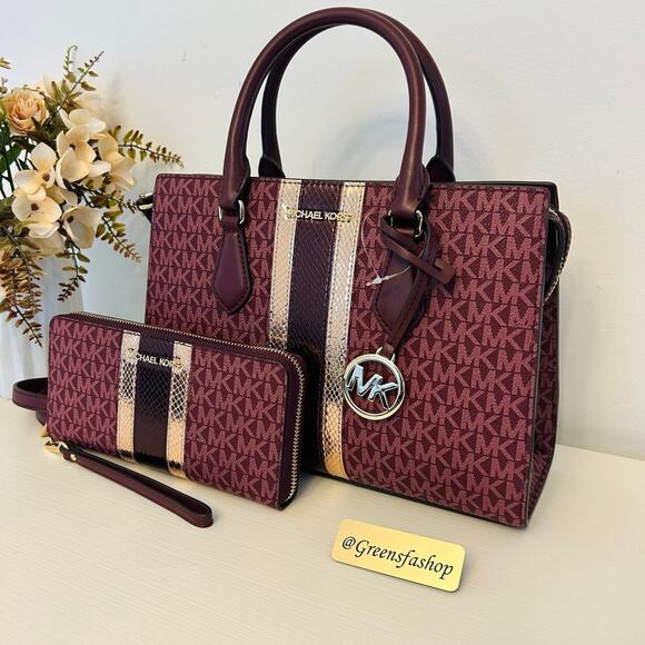 Michael Kors Purse & Wallet Sheila Medium Signature Logo and Metallic Satchel - Picture 2 of 11